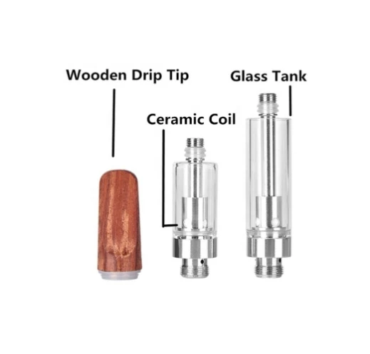 An bwa Degoute Silver Refillable CBD Cartouche, 510 vis fil fwit prèv atomizer ak 1.2ohm seramik bobin pou Batter
